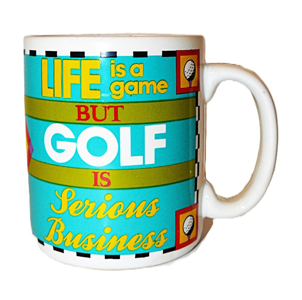 Vtg Papel Life Is a Game But Golf Is Serious Business Ceramic Mug Blue White